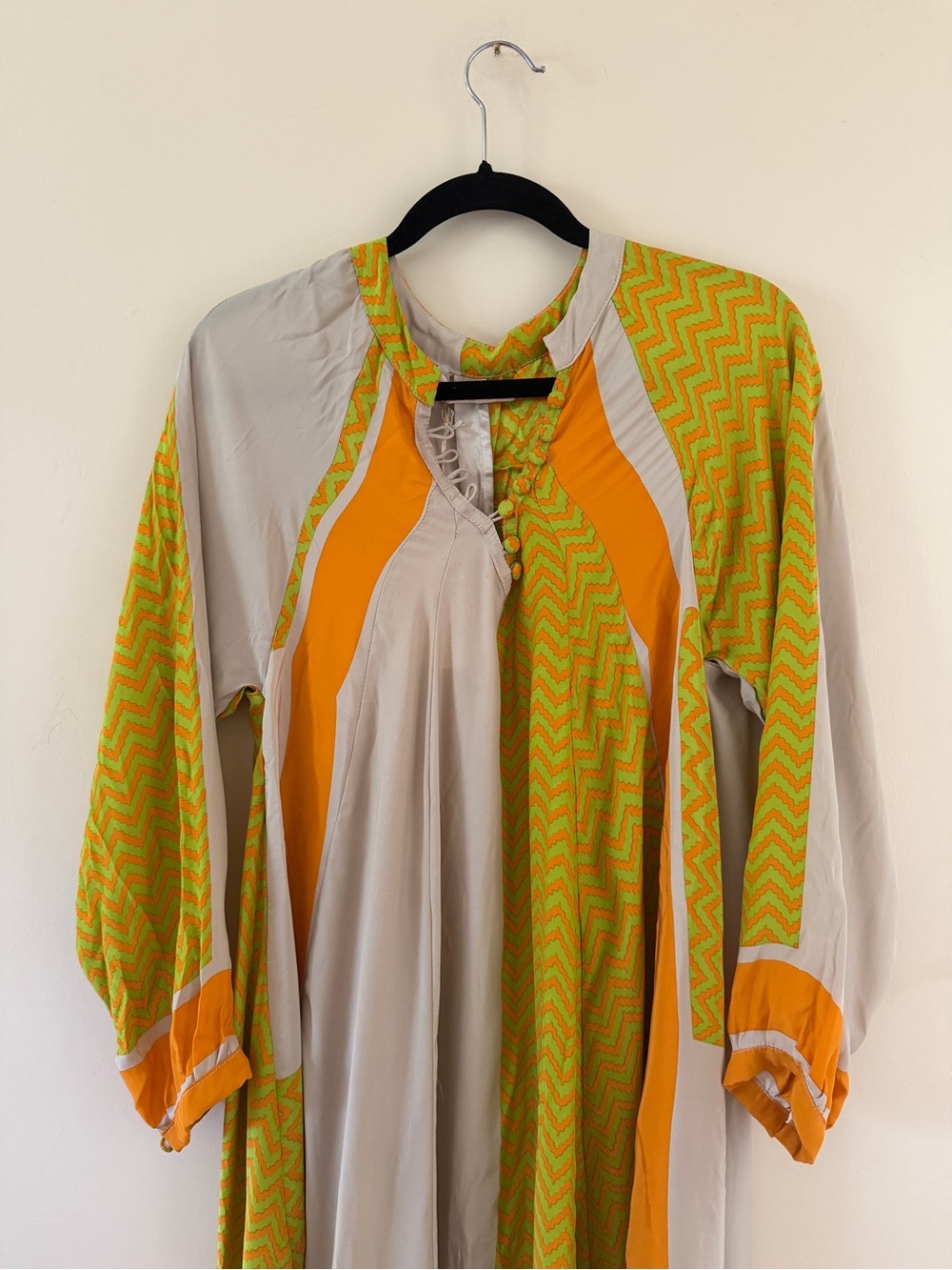 Natalie Martin Fiore Silk Lime Green/Tangerine Zigzag Print Maxi Dress NWT XS - Picture 2 of 9
